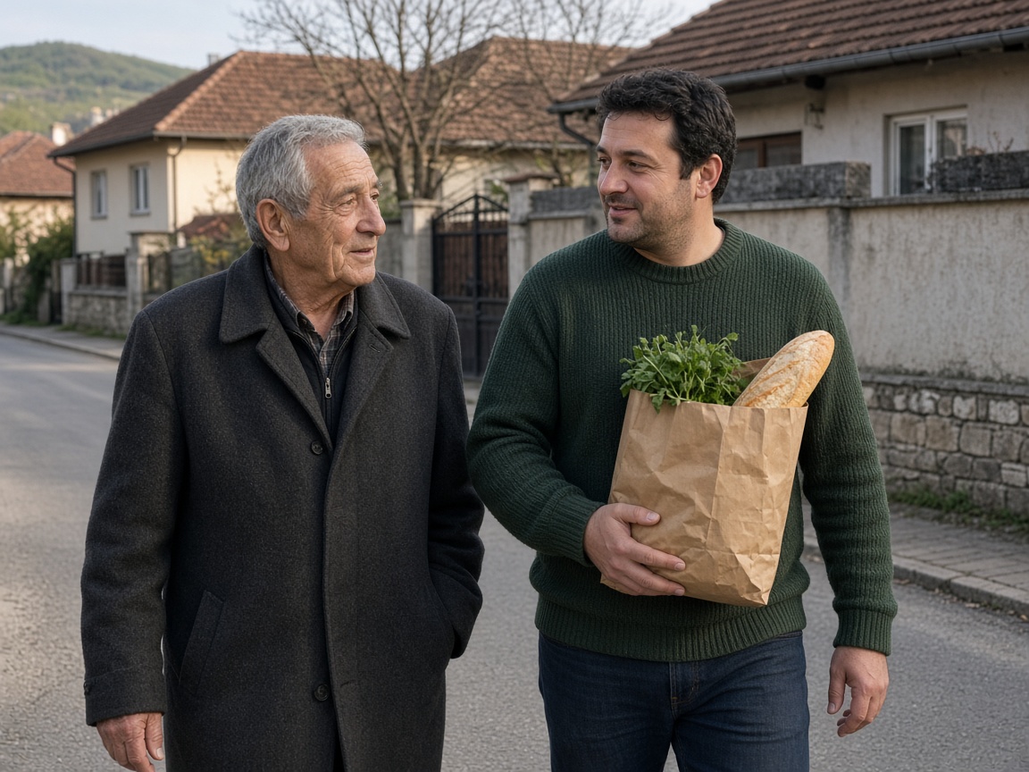 Dy burra ecin nga pazari, me bukë dhe zarzavate